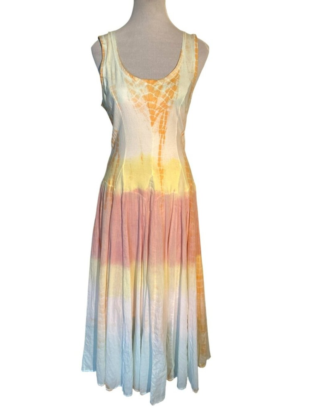 The Pyramid Collection Tie-Dye Sleeveless Ombre Orange Pink Yellow Maxi Dress  S